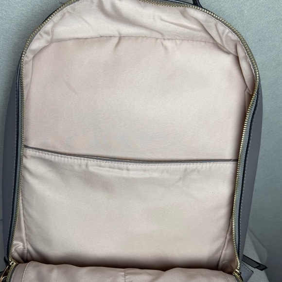 Calpak Womens Kaya Dark Gray Taupe Faux Leather Adjustable Strap Laptop Backpack - Picture 10 of 15